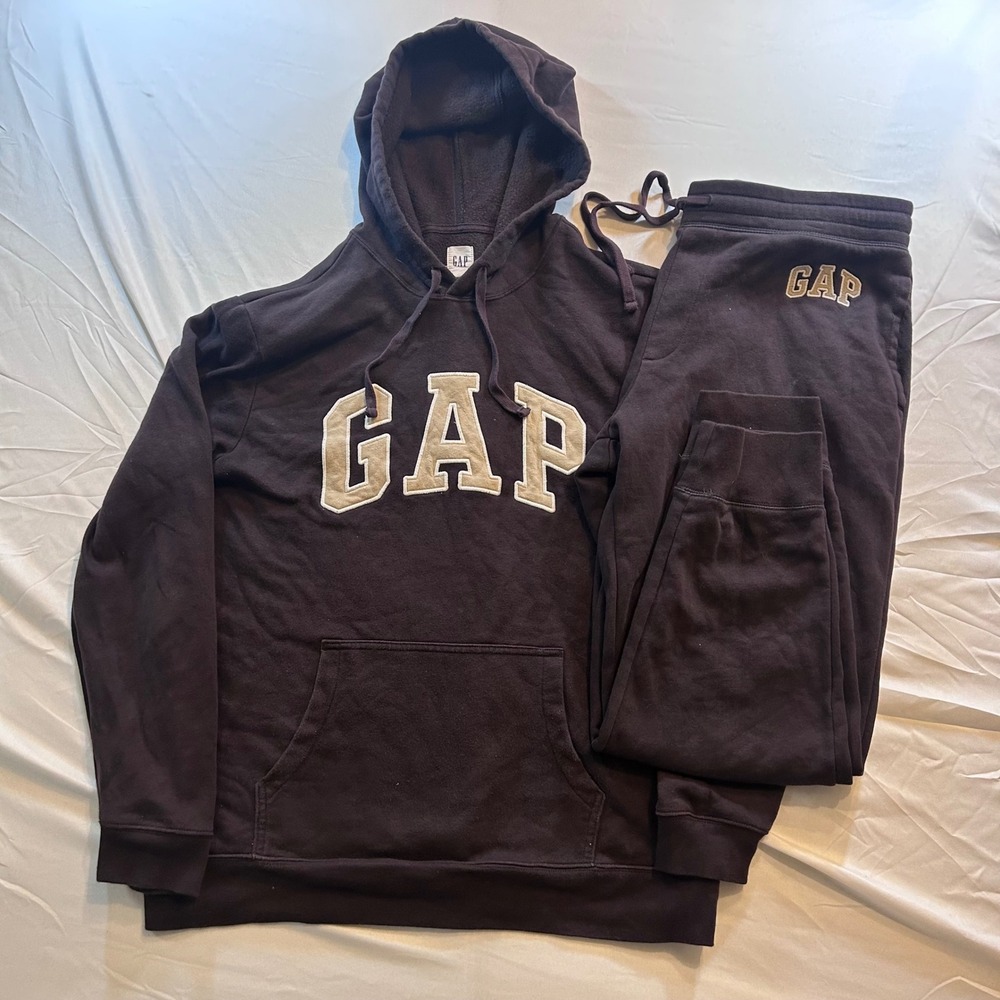 Gap Logo Fleece Hoodie and Joggers Tracksuit Set Navy Blue Women L